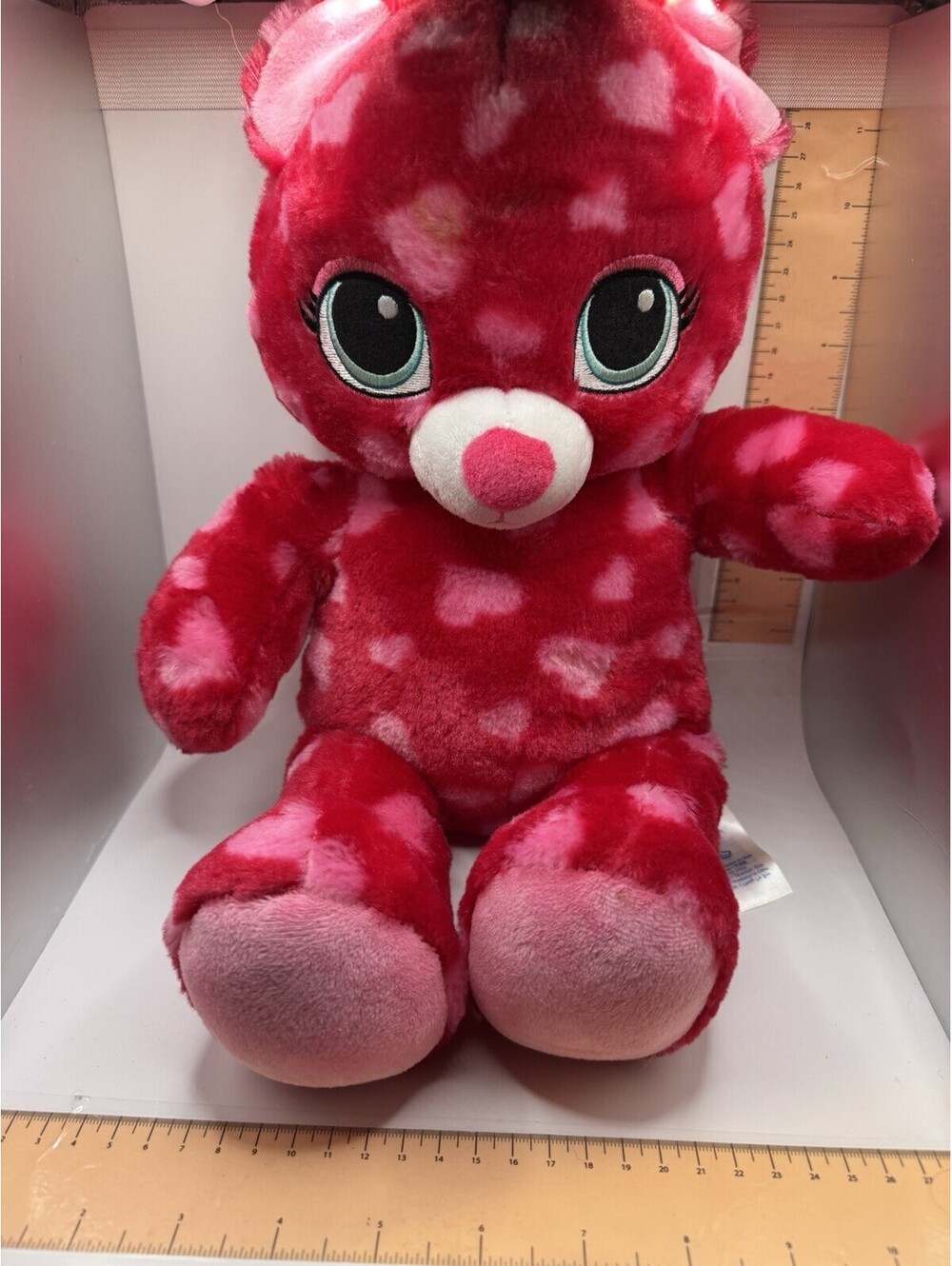 Build-A-Bear Dark Pink Teddy Hearts 18-in Valentines Plush Embroidered Eyes